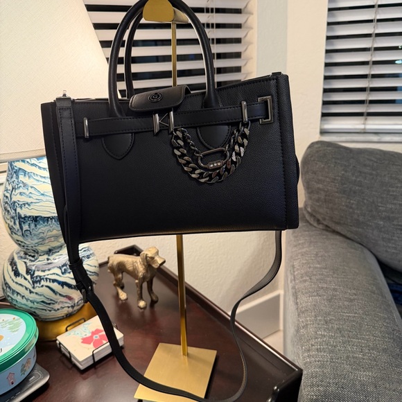 Karl lagerfeld Black leather  Chain Satchel Crossbody Purse Cerise LH4DA5DL2fq - Picture 8 of 12